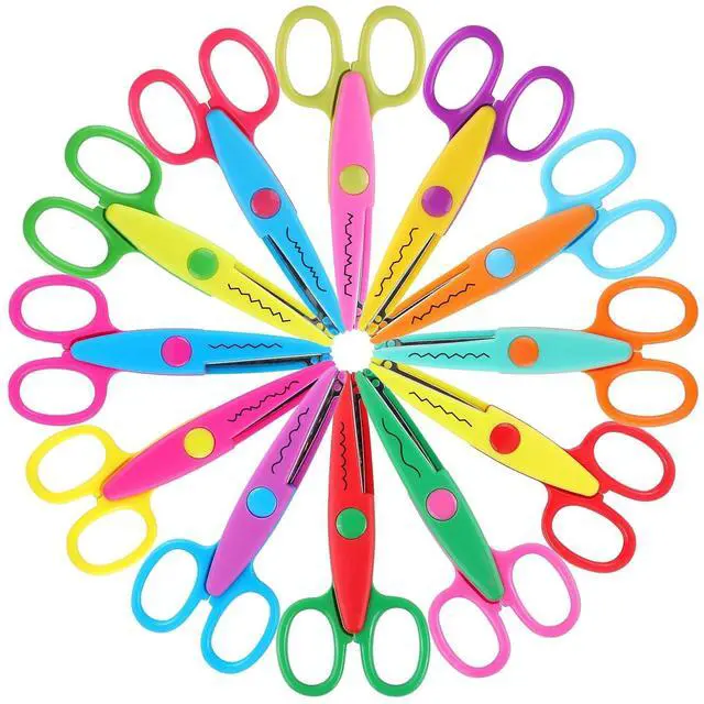 Main image of 12 Pack Kids Safety Scissors | Blunt Tip with Decorative Edges | 5 Inch Colorful Zig Zag Assorted Patterns for School, Classroom Supplies, Teachers, Art Crafts, Scrapbook, DIY Projects