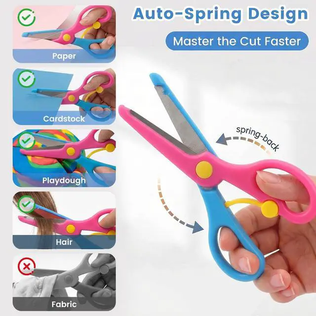 Alt view image 3 of 6 - Kids Craft Scissors, 6PCS Blunt Tip Safety Scissors Stocking Stuffer for Toddler, Anti-Pinch Design for Child Hand-Eye Coordination Development, Art Craft Scrapbooking Supplies
