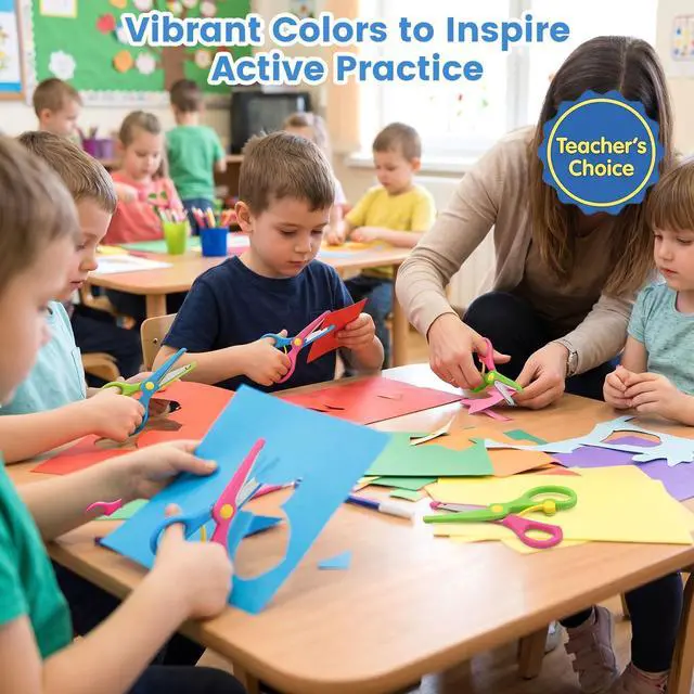 Alt view image 5 of 6 - Kids Craft Scissors, 6PCS Blunt Tip Safety Scissors Stocking Stuffer for Toddler, Anti-Pinch Design for Child Hand-Eye Coordination Development, Art Craft Scrapbooking Supplies