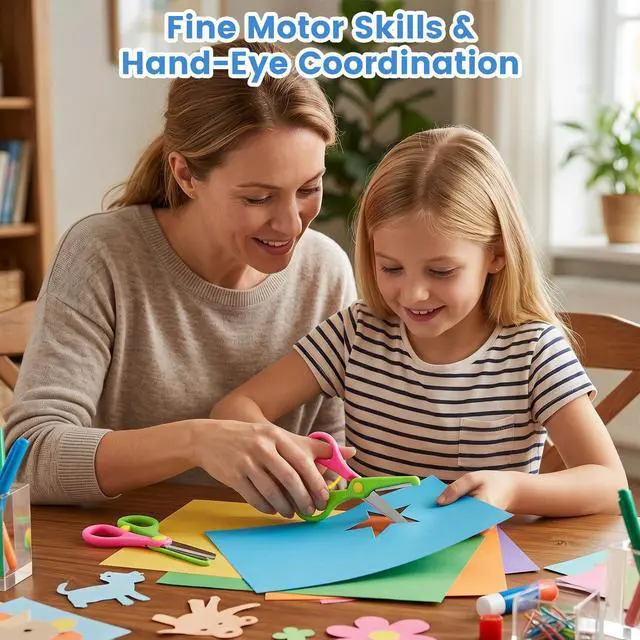 Alt view image 6 of 6 - Kids Craft Scissors, 6PCS Blunt Tip Safety Scissors Stocking Stuffer for Toddler, Anti-Pinch Design for Child Hand-Eye Coordination Development, Art Craft Scrapbooking Supplies
