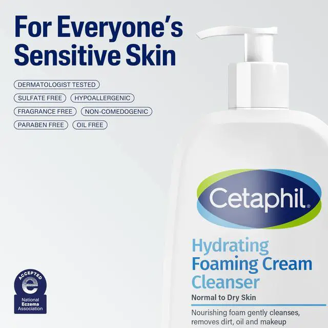 Alt view image 6 of 7 - Cream to Foam Face Wash, Hydrating Foaming Cream Cleanser, 16 oz, For Normal to Dry, Sensitive Skin, with Soothing Prebiotic Aloe, Hypoallergenic, Fragrance Free
