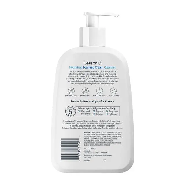 Alt view image 7 of 7 - Cream to Foam Face Wash, Hydrating Foaming Cream Cleanser, 16 oz, For Normal to Dry, Sensitive Skin, with Soothing Prebiotic Aloe, Hypoallergenic, Fragrance Free