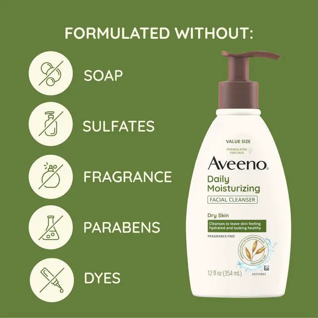 Alt view image 4 of 7 - Daily Moisturizing Facial Cleanser for Dry Skin, Gentle Face Cleanser with Soothing Oat for Skin that Feels Soft & Supple, Removes Dirt, Oil and Impurities, Fragrance Free, 12 FL OZ