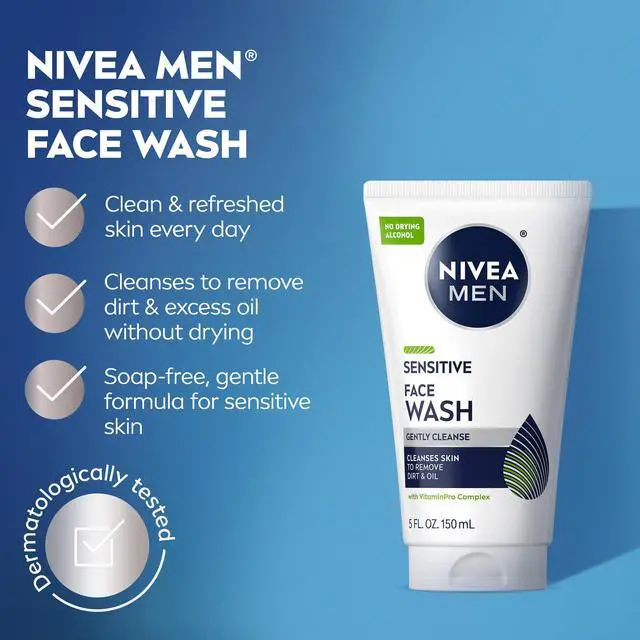 Alt view image 3 of 7 - Sensitive Face Wash with Vitamin E and Chamomile Extract, No Drying Alcohol, Gentle Face Wash for Men with Sensitive Skin, 5 Fl Oz Tube