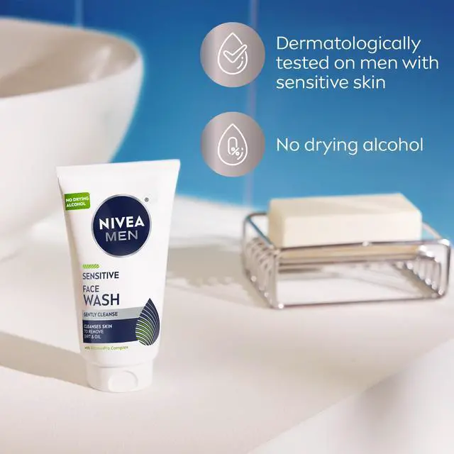 Alt view image 7 of 7 - Sensitive Face Wash with Vitamin E and Chamomile Extract, No Drying Alcohol, Gentle Face Wash for Men with Sensitive Skin, 5 Fl Oz Tube