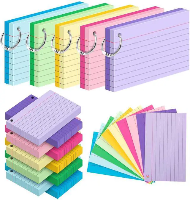 Main image of 250 Count Colored Index Cards for Studying, 3x5 Inch Ruled Flash Cards 10 Color with Key Ring, 5 Packs of 50 Sheets Heavy Lined Study Note Cards with Waterproof Cover for School&Office Supplies