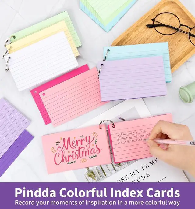 Alt view image 6 of 7 - 250 Count Colored Index Cards for Studying, 3x5 Inch Ruled Flash Cards 10 Color with Key Ring, 5 Packs of 50 Sheets Heavy Lined Study Note Cards with Waterproof Cover for School&Office Supplies