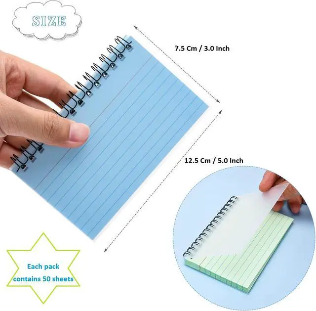 Alt view image 2 of 7 - 150 Sheets Flash Cards 3x5 Inches Spiral Bound Index Cards Colored Ruled Index Cards with Ring Colorful Notecards Flashcards for Studying Nursing School Office Taking to Do List