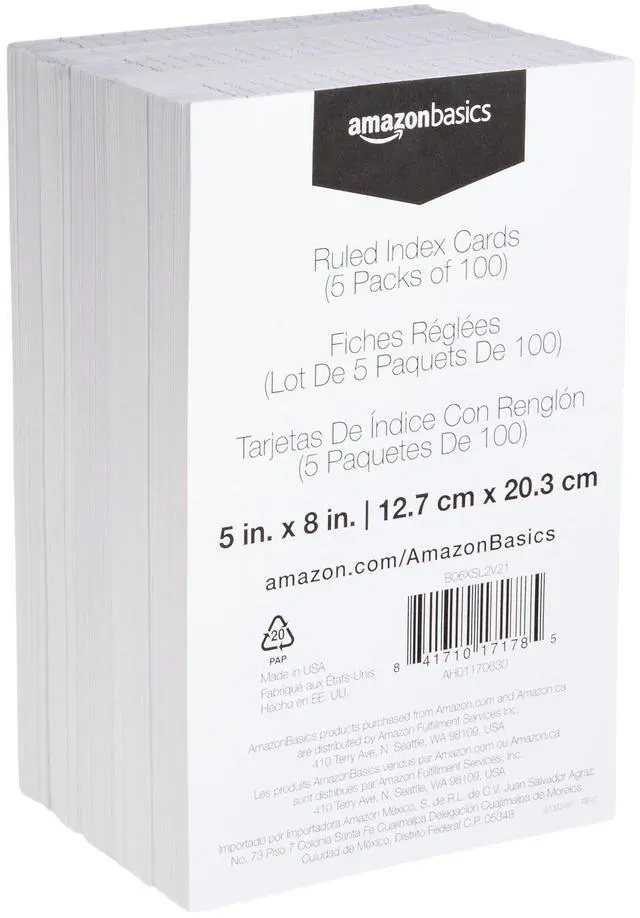 Alt view image 2 of 4 - Ruled Lined Index Cards for Studying and Note Taking, White, 5" x 8", 500 Count (5 Pack of 100)