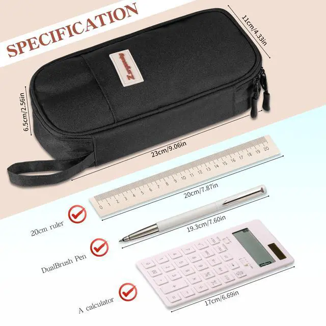 Alt view image 2 of 6 - Pen Case with Zipper Pencil Pouch for Office Travel Portable Large Pencil Case Pouch for Teen Girls & Boys,Black