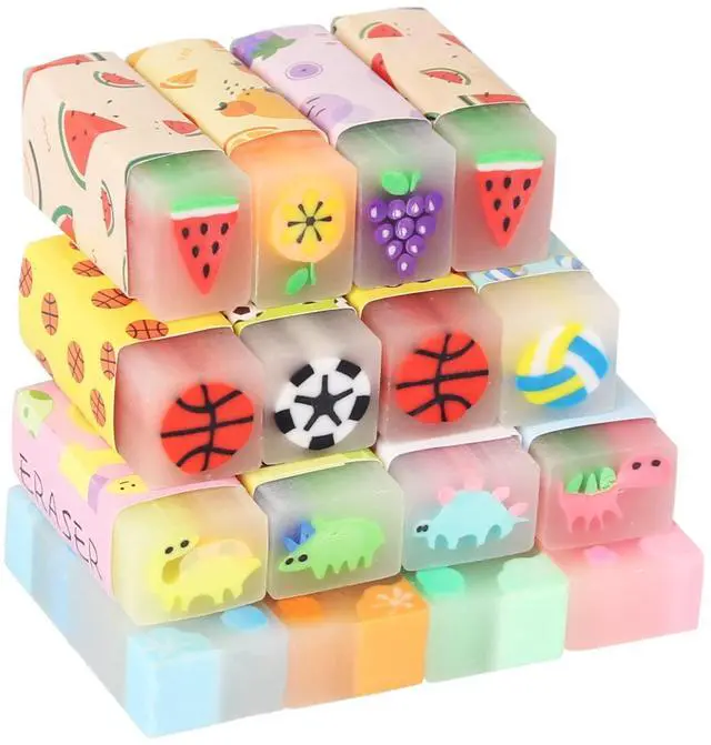 Main image of Cute Erasers for Kids Bulk 16 Pack Animal Food Fun Desk Pets Pencil Students School Supplies Prize Gifts Party Favors