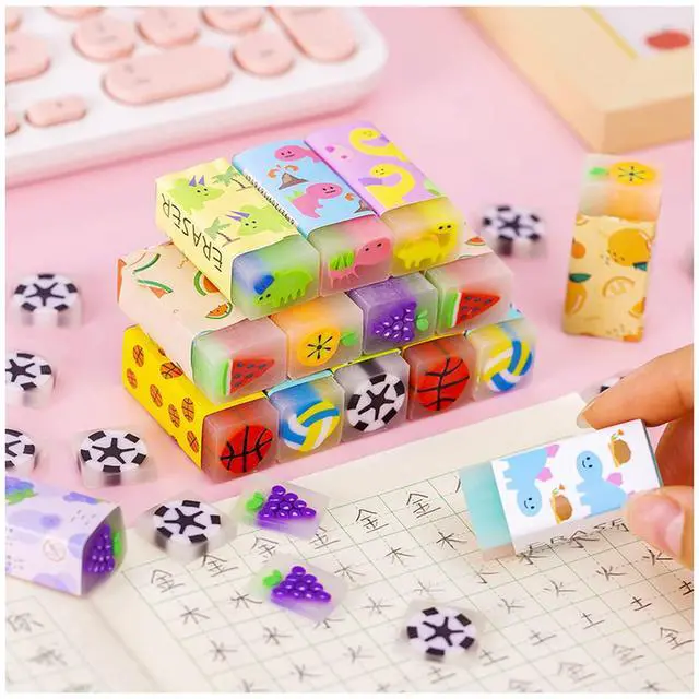Alt view image 2 of 7 - Cute Erasers for Kids Bulk 16 Pack Animal Food Fun Desk Pets Pencil Students School Supplies Prize Gifts Party Favors