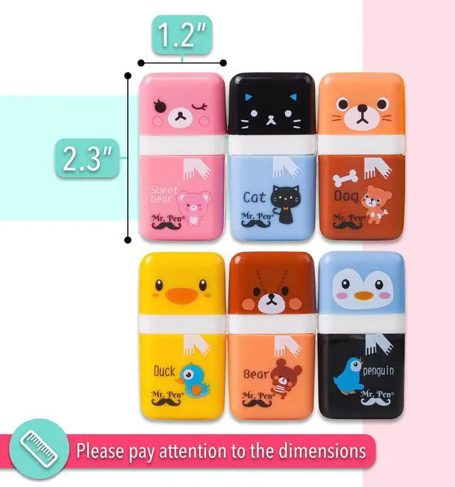 Alt view image 3 of 7 - Eraser with Cover and Roller, 6 Pack, Animal Theme