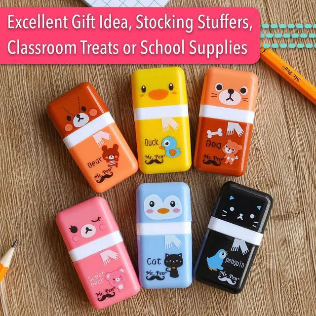 Alt view image 5 of 7 - Eraser with Cover and Roller, 6 Pack, Animal Theme