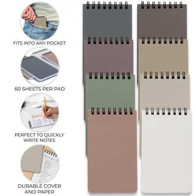 Alt view image 3 of 7 - Aesthetic Pocket Notebooks Set Of 8 - Small 3x5 Spiral Notepads With Lined Pages - The Perfect Little Mini Note Pads to Stay Organized and Boost Productivity at Work or School