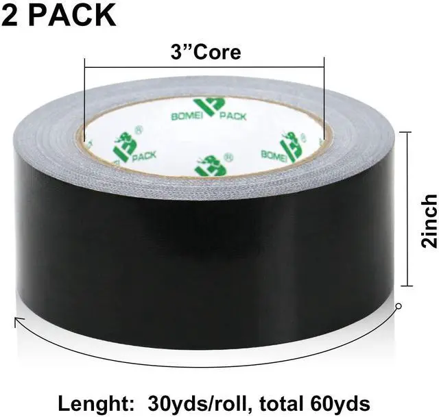 Alt view image 2 of 7 - 2 Pack Duct Tape Heavy Duty,9 Mil Thickness,2 Inches x 30 Yards,Strong Industrial Strength,Flexible,No Residue,Waterproof and Tear by Hand,Multi-Use for Indoor & Outdoor Repairs(Black)