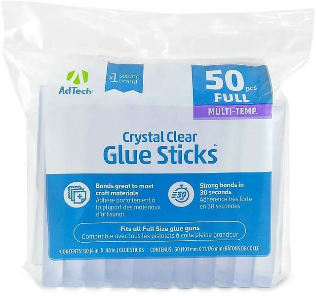 Main image of Crystal Clear Hot Glue Gun Sticks (W220-14ZIP50) Full Size Hot Glue Sticks. All-purpose glue sticks for crafting, scrapbooking & more. 50 pieces. Length: 4 Diameter: .44.