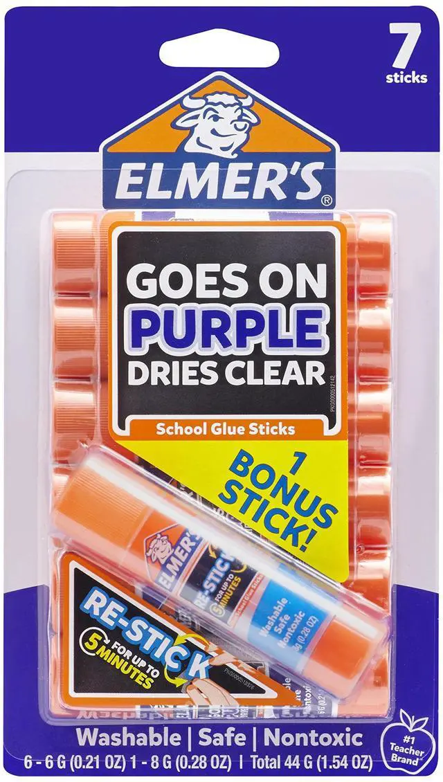 Main image of Disappearing Purple Glue Sticks with Bonus Re-Stick Glue Stick, 6 + 1 Pack