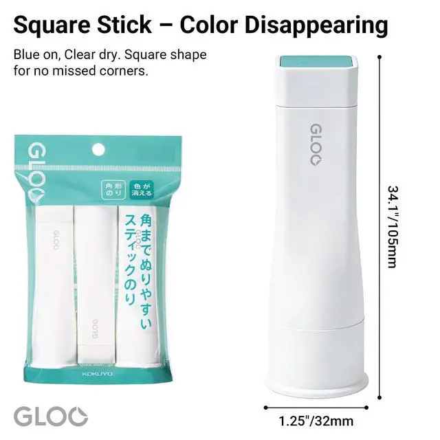 Alt view image 2 of 7 - Gloo Square Glue Stick, Color Disappearable, Medium Size, Pack of 3, Japan Import (TA-G312-3P)