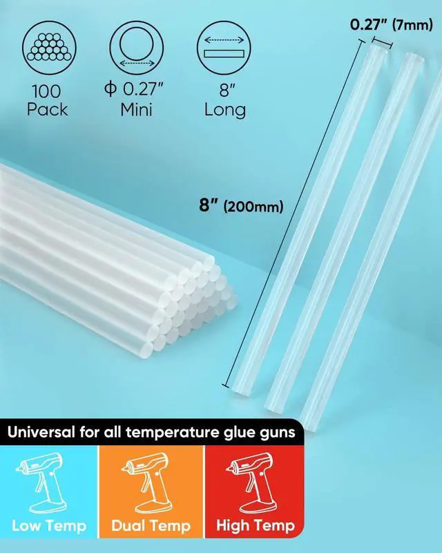 Alt view image 3 of 7 - Mini Hot Glue Sticks, 0.27 Dia x 8 Long, 100-pack Clear Hot Melt Glue Gun Sticks for All-temp Mini Glue Guns, Multipurpose for Kids Adults DIY Art Craft Sealing Repairing Festival Decoration