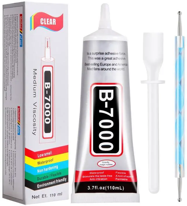 Main image of 110 ml B7000 Adhesive for Crafts, Clear Glue with Spreaders and Dotting Pen Tool, Multipurpose for Rhinestones, Fabric, DIY, Makeup, Shoes, Jewelry Making, Nail Art