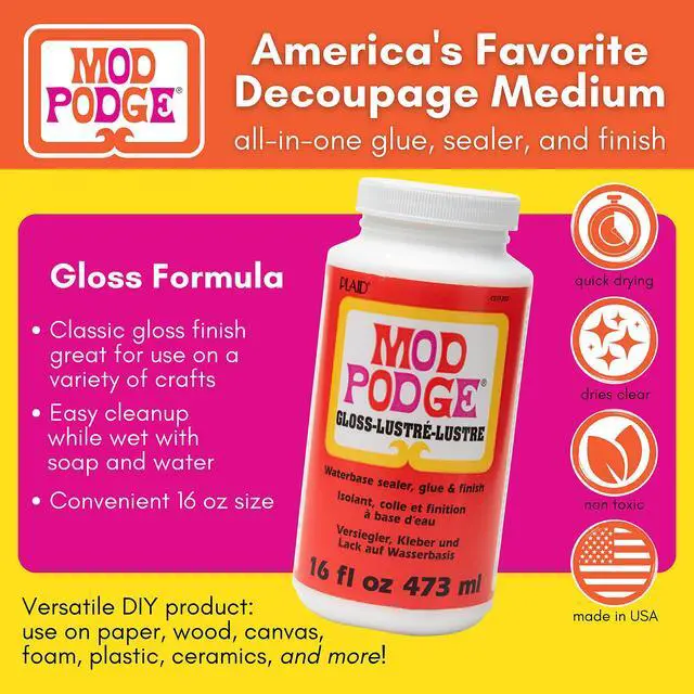 Alt view image 2 of 7 - Gloss Sealer, Glue & Finish: All-in-One Craft Solution- Quick Dry, Easy Clean, for Wood, Paper, Fabric & More. Non-Toxic - Craft with Confidence, Made in USA, 16 oz., Pack of 1