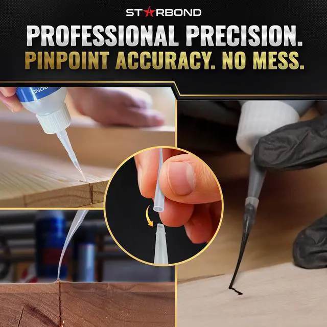 Alt view image 4 of 6 - Medium Super Glue Pro Kit (2 oz) Strong, Fast, All-Purpose CA Glue (Cyanoacrylate Adhesive) with Anti-Clog Cap, Precision Tips & Extra Nozzles for Woodworking, Quick Fixes & Hobby Models