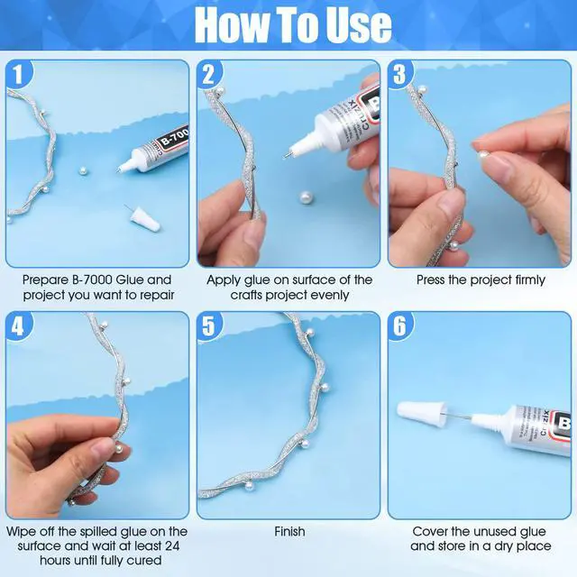 Alt view image 5 of 7 - B-7000 Glue Clear for Rhinestone Crafts, Jewelry and Bead Adhesive B7000 Semi Fluid High Viscosity Glues for Clothes Shoes Fabric Cell Phones Screen Repair Metal Stone Nail Art Glass (4x15 ml/0.5 oz)