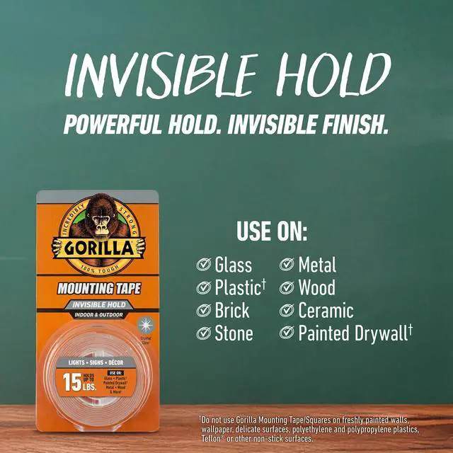 Alt view image 3 of 7 - Invisible Hold Mounting Tape, 1" x 150" (Pack of 1), Holds up to 15 lbs, Clear Double-Sided Tape for Strong, Permanent Bond, Discreet Adhesive for Classroom and Study Space Setup