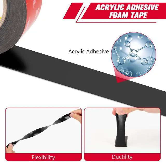 Alt view image 2 of 7 - 3M Double Sided Tape Heavy Duty 0.5" x 15.4 Ft 5925, Black Mounting Tape