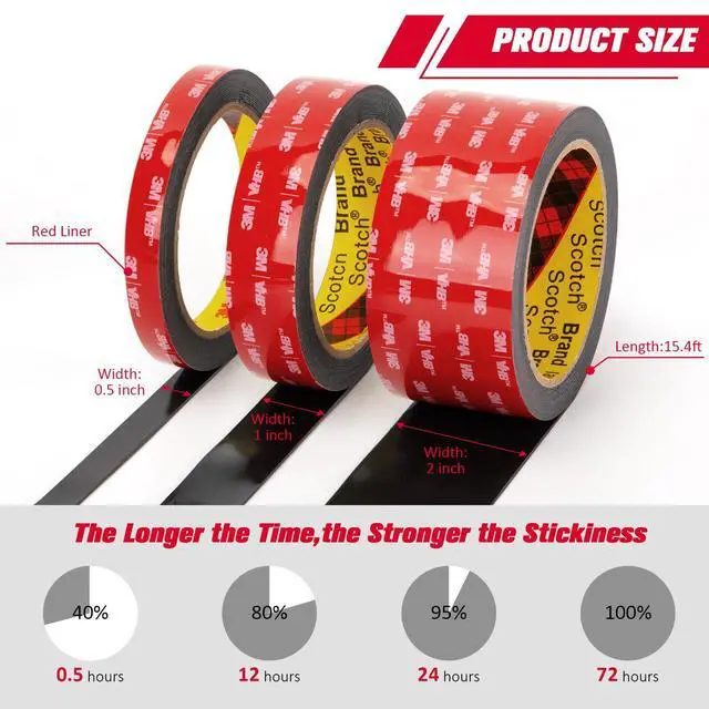 Alt view image 4 of 7 - 3M Double Sided Tape Heavy Duty 0.5" x 15.4 Ft 5925, Black Mounting Tape