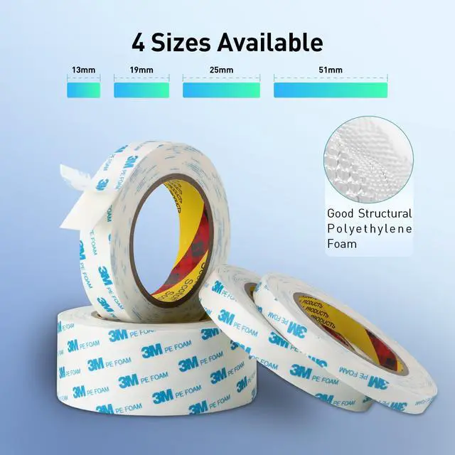 Alt view image 2 of 7 - 3M Double Sided Tape, 1/2" x 18Ft Foam Tape, 1600T, White