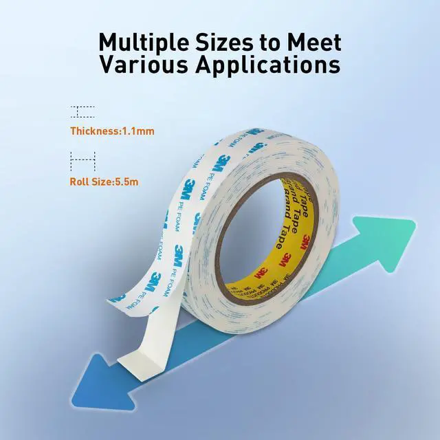 Alt view image 5 of 7 - 3M Double Sided Tape, 1/2" x 18Ft Foam Tape, 1600T, White