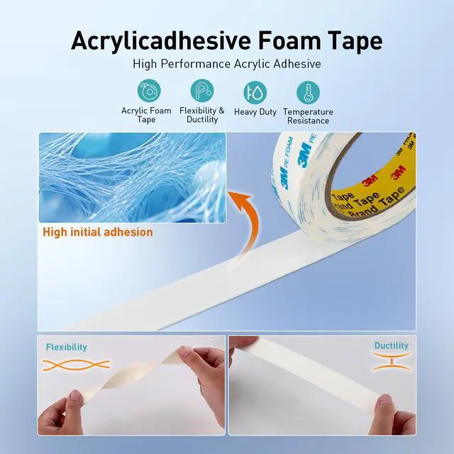 Alt view image 6 of 7 - 3M Double Sided Tape, 1/2" x 18Ft Foam Tape, 1600T, White