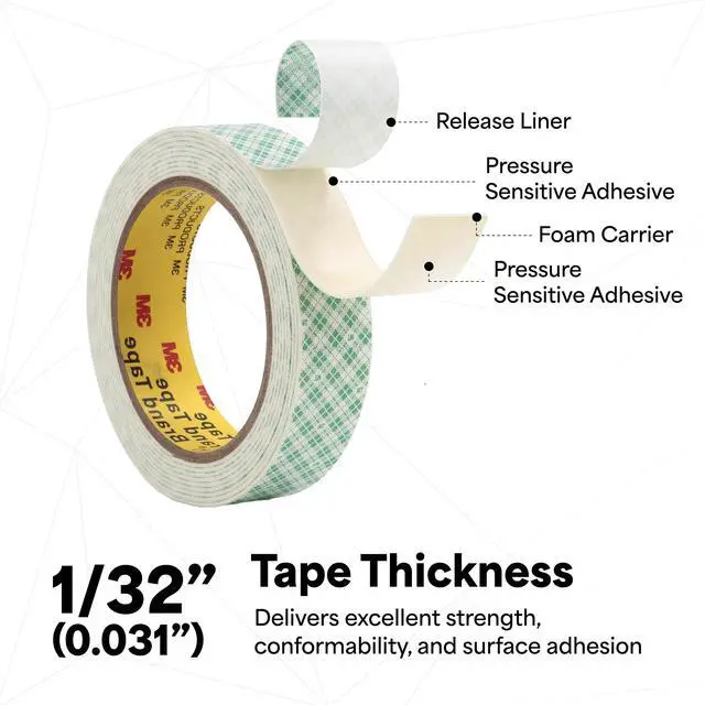 Alt view image 3 of 7 - 4032 Double Coated Urethane Foam Tape, Bonding, Attaching, Mounting, White, 1 in x 5 yd, 1 Roll
