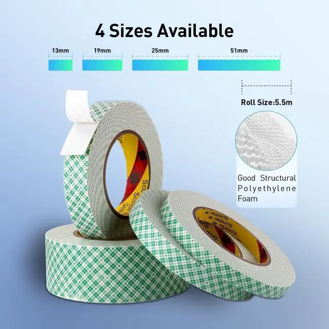 Alt view image 2 of 6 - 3M Double Sided Tape, 1/2" x 18Ft Foam Tape, 4032, Off White