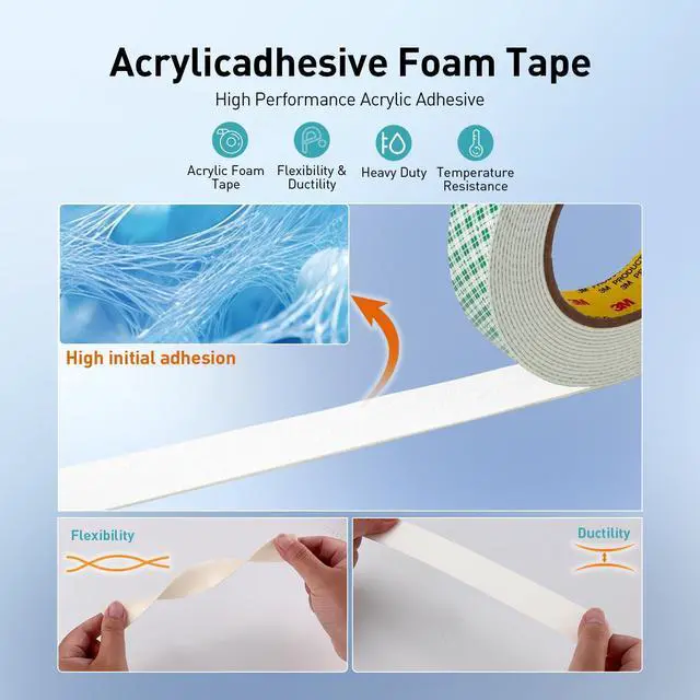 Alt view image 5 of 6 - 3M Double Sided Tape, 1/2" x 18Ft Foam Tape, 4032, Off White