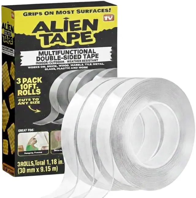 Main image of ALIEN TAPE Double Sided Tape Heavy Duty, Nano Tape, Double Sided Mounting Tape, Heavy Duty Double Sided Tape for Walls, Wall Tape, Clear Adhesive Tape for Poster Photo Wall Décor As Seen on TV 30 Feet