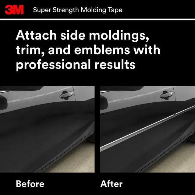Alt view image 6 of 7 - Super-Strength Molding Tape, 1/2 in x 15 ft, High Strength Double-Sided Adhesive, Permanently Attaches Side Moldings, Trim and Emblems to Interior and Exterior of Vehicles (03614)
