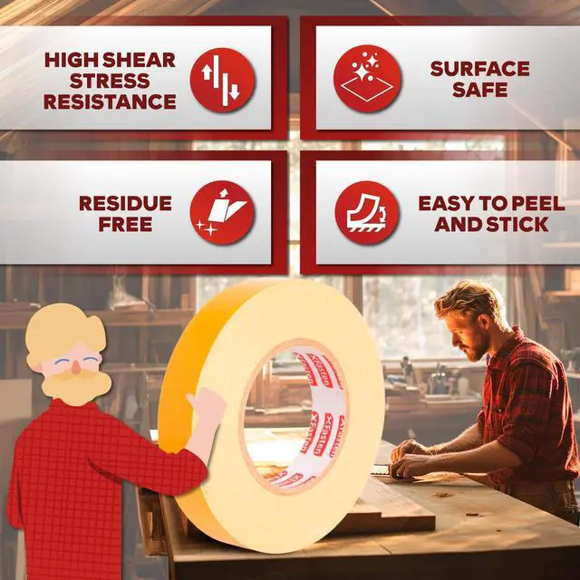 Alt view image 3 of 7 - Double Sided Woodworking Tape 2 Inch x 90 Feet, Heavy Duty Residue-Free Double Sided Masking Tape for Router Templates, High Speed CNC Router, MDF Edge Banding, and Zero Clearance and Gap Cuts