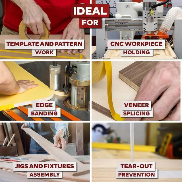 Alt view image 4 of 7 - Double Sided Woodworking Tape 2 Inch x 90 Feet, Heavy Duty Residue-Free Double Sided Masking Tape for Router Templates, High Speed CNC Router, MDF Edge Banding, and Zero Clearance and Gap Cuts