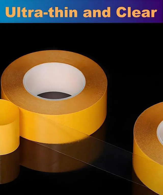 Alt view image 2 of 7 - Super Thin Double Sided Adhesive Tape 1Inch x 66Feet Transparent Sticky Tape for Making DIY Crafts, Paste Photo, Scrapbook, Gift Wrap, Rug Fixed, Woodworker, Fashion Clothing, Wall Decor, Cat Training