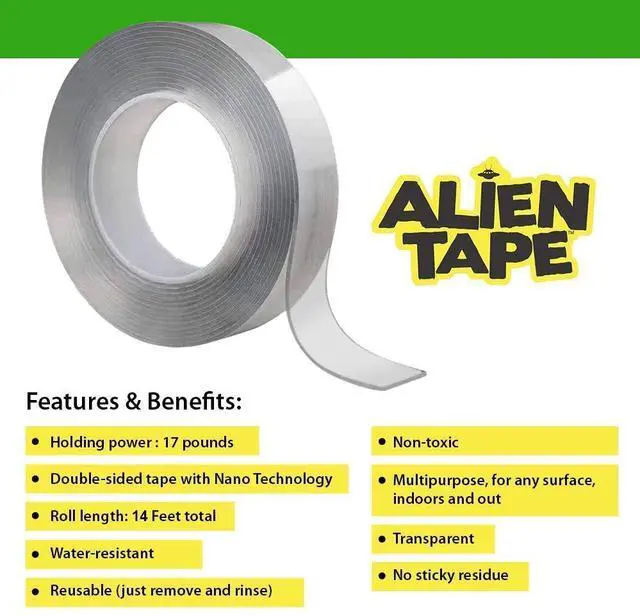 Alt view image 2 of 6 - Heavy Duty Double Sided Tape, Nano Tape, Feet Clear Adhesive Tape for Poster Photo Wall Decor As Seen on TV, (2 Rolls - 14 Feet)