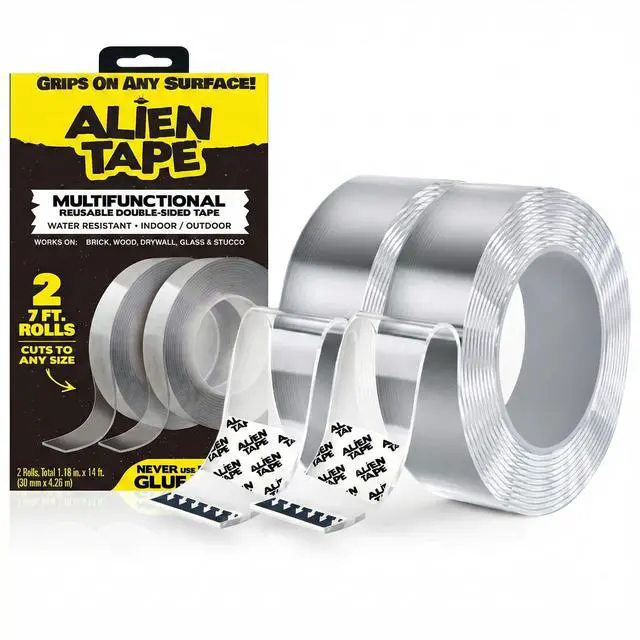 Main image of Heavy Duty Double Sided Tape, Nano Tape, Feet Clear Adhesive Tape for Poster Photo Wall Decor As Seen on TV, (2 Rolls - 14 Feet)