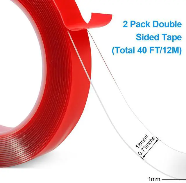 Alt view image 2 of 7 - Double Sided Tape 2 Pack Heavy Duty, (3/4" Width, Total 20 FT) Clear Adhesive Waterproof Removable Double Sided Mounting Tape for Carpet Fix, Home Office Wall, DIY Crafts, Car Glass Decor