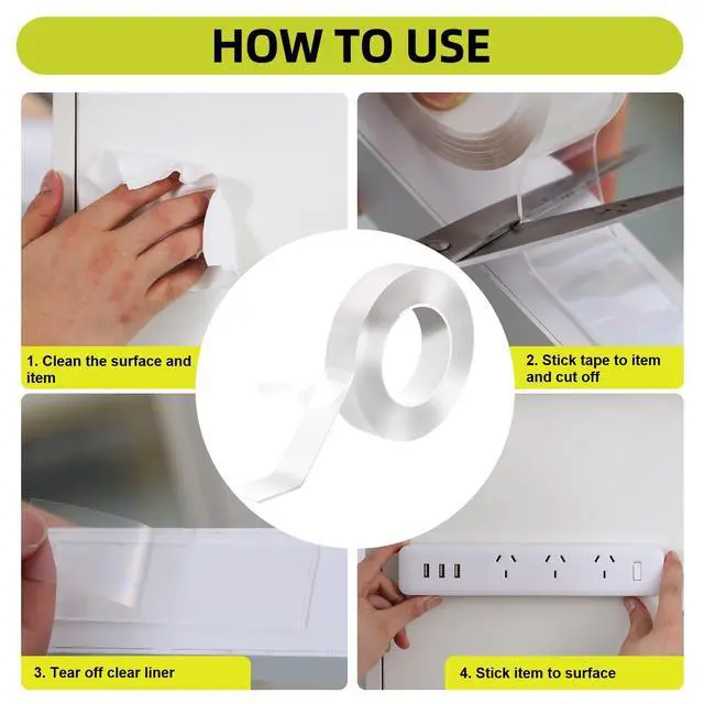 Alt view image 4 of 7 - Double Sided Tape Heavy Duty, 1.18"x120" Nano Double Sided Adhesive Tape for Walls, Removable Double Stick Tape, Picture Hanging Strips (10 Feet)