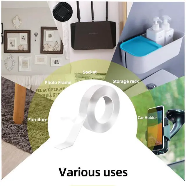 Alt view image 5 of 7 - Double Sided Tape Heavy Duty, 1.18"x120" Nano Double Sided Adhesive Tape for Walls, Removable Double Stick Tape, Picture Hanging Strips (10 Feet)