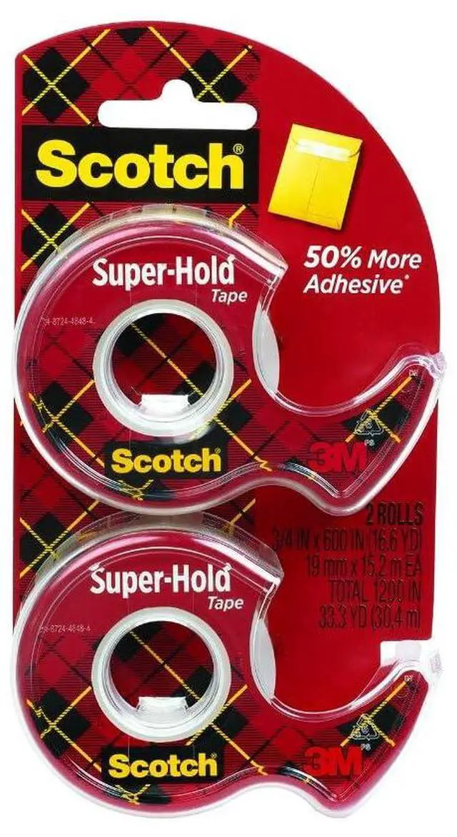 Main image of Super-Hold Tape, 2 Rolls, 3/4 x 600 Inches, Dispensered
