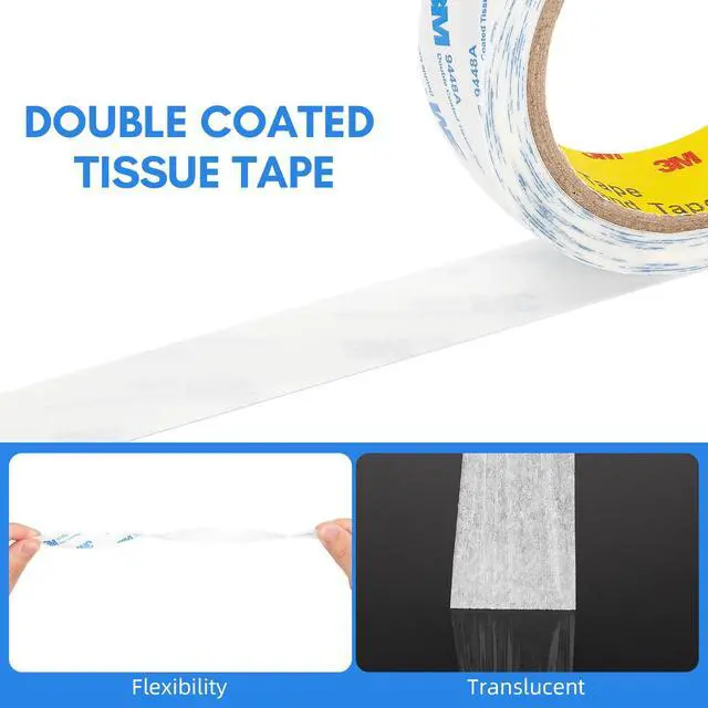 Alt view image 2 of 7 - 3M Double Sided Tape Thin 0.5"×32.8Ft, 9448A Double Coated Tissue Tape
