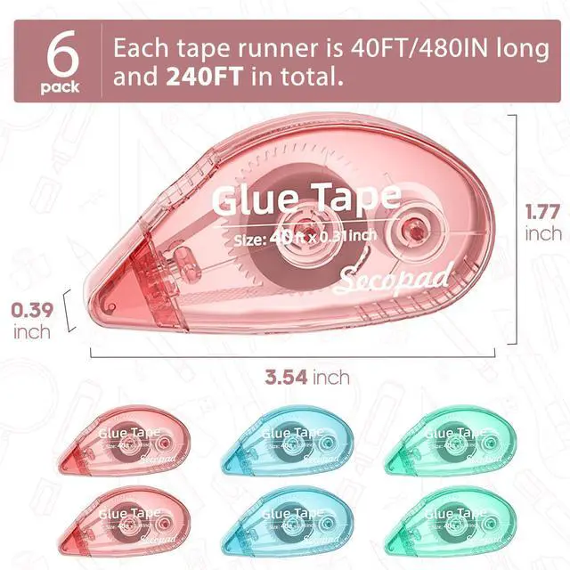 Alt view image 5 of 6 - Scrapbook Tape,0.3IN x 40FT Glue Tape, 6 Pack Adhesive Glue Runner
